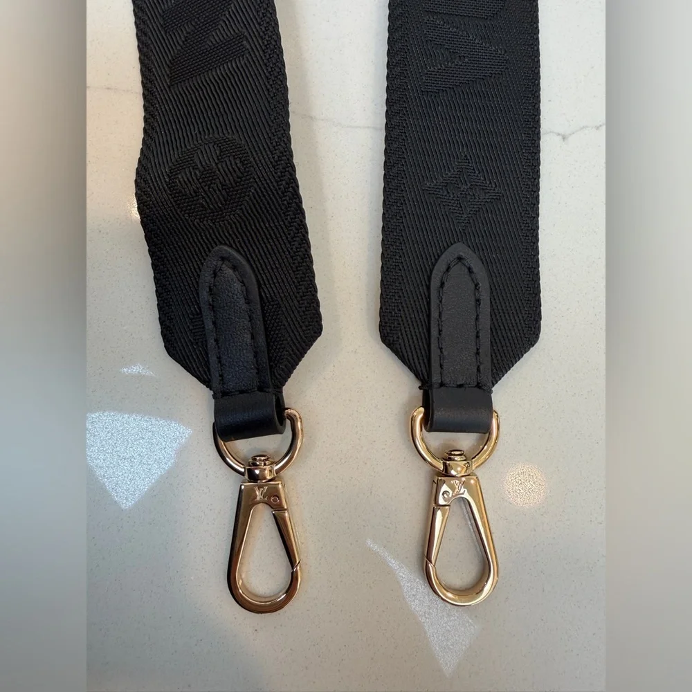 RARE! NEW Louis Vuitton Black Nylon Adjustable Strap with Gold Hardware